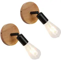 Alpinaluz Un ensemble de deux appliques murales en bois, culot de lampe E27, style rétro maison de campagne.