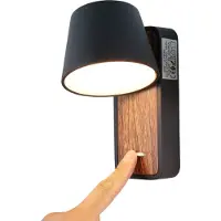 Alpinaluz Applique de chevet moderne en métal noir et bois avec spot LED 6 W orientable et interrupteur - idéale pour les chambres à coucher