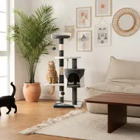 Belviona Arbre à chat , modèle compact de 112 cm avec balles, sisal et niche douillette, gris/blanc