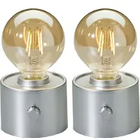 Northpoint Ampoule vintage à batterie Edison Lampe de table LED USB-C à intensité variable avec interrupteur rotatif – décoration moderne 2x argent mat
