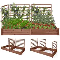 Costway Jardin surélevé avec 2 bacs à plantes et 3 tuteurs, ensemble de bacs à plantes en bois pour l'extérieur, marron, 222 x 114 x 110 cm