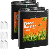 Vevor Toile de Paillage 1,2x15,2 m Bâche Anti Mauvaise Herbe Lot de 2 Géotextile Anti Repousse Tissé 90 g/m² pour Protection Contre Mauvaises Herbes