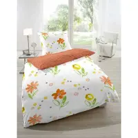 Etérea Himmlische Qualität Linge de lit Magita Renforcé, motif floral orange et blanc, 100 % coton, housse de couette et taie d'oreiller à fermeture éclair, parure de lit, ensemble de literie, 155 x 220 cm, blanc