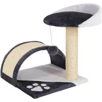 Lionto Arbre à chat compact, petit arbre à chat avec balle de jeu, arche à gratter & plateforme d'observation, peu encombrant, hauteur 43 cm, gris/blanc