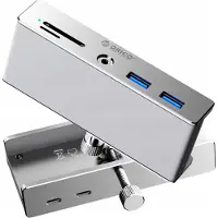 ORICO Mh5Pmm Hub monté sur pince Usb-C / 2X Usb-A 3.0, + Sd&Tf + 3,5Mm audio - Argenté
