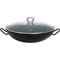 Riess Wok avec couvercle en verre Ø36cm 4L noir émail