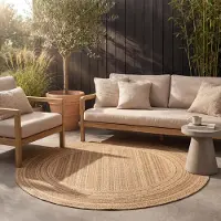 FRAAI Tapis d'extérieur en jute rond - Mavi Stripes Crème/Marron | Ø 100 cm | Rond | Tissage plat