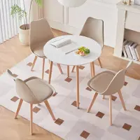 StarTech.com Ensemble de salle à manger scandinave - Table ronde avec 4 chaises - Bois - Rembourrage enPolyuréthane- Design minimaliste - Pour la cuisine et la salle à manger - Marron kaki