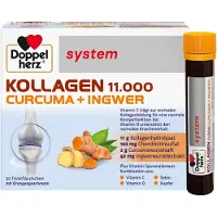 Queisser Pharma GmbH & Co. KG Doppelherz system Kollagen 11,000 Curcuma + Gingembre Solution pour une fonction cartilagineuse normale et pour favoriser un maintien osseux normal, 30 flacons buvables