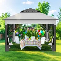 Aopunly Pavillon 3,3 x 3,3 x 2,7 m, pavillon pliable, tente de jardin avec 4 parois latérales en gaze, protection UV 50+, double toit gris