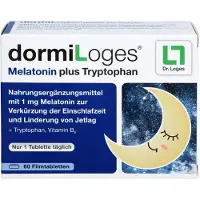 Dr. Loges + Co. GmbH DormiLoges 1 mg Mélatonine plus tryptophane Comprimés pelliculés pour réduire le temps d'endormissement, 60 comprimés