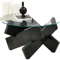 OEM Table basse, MDF et verre, élégant piètement en forme de croix, noir - transparent - MDF-verre