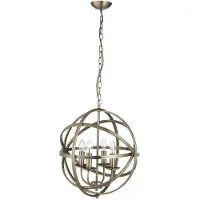 Searchlight Orbit 4-flamme cage cadre boule suspension, laiton antique