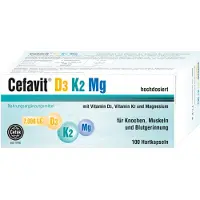 Cefak KG Cefavit D3 K2 Mg 7,000 I.U. gélules pour les os et les muscles, 100 gélules