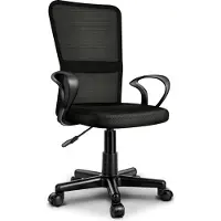 Tresko Chaise de bureau noire chaise de bureau chaise pivotante, avec accoudoirs & roulettes en plastique léger, hauteur réglable en continu, assise rembourrée, forme ergonomique