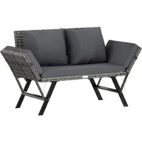 B2X Banc de jardin en polyrotin, gris, 176 x 56 x 81 cm, chaise longue 2 en 1