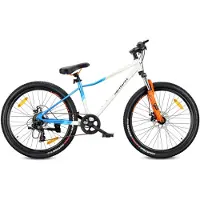 Sun baby VTT 26 pouces, Shimano 7 vitesses, suspension, freins à disque, béquille, Verdant Calix noir-jaune-blanc-bleu-orange