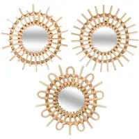 Atmosphera Lot de 3 miroirs Aïda en rotin - Diamètre 28 cm