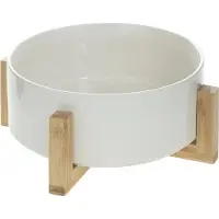 Secret De Gourmet Saladier en céramique et support en bambou blanc - 23 cm