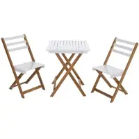 Mendler Ensemble Hwc-P71, Salon De Jardin 2 Chaises Et Table, Bois D'acacia Pliable Naturel-Blanc