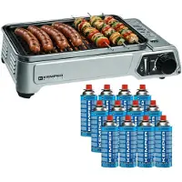 Kemper Barbecue à gaz 1900W Grille anti adhesive + 12 cartouches gaz camping
