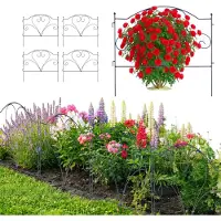Relaxdays Bordure de parterre , lot de 5, métal, H x L : 45 x 50 cm, bordure à enfoncer, clôture décorative pour parterres et pelouses, noir