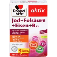 Queisser Pharma GmbH & Co. KG Doppelherz aktiv Iode + Acide folique + Fer + B12 Mini-comprimés, 150 comprimés