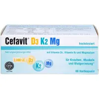 Cefak KG Cefavit D3 K2 Mg gélules dures pour les os, les muscles et la coagulation sanguine, 60 gélules