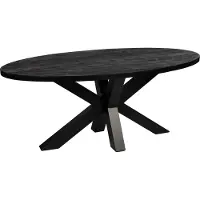 Zita Home Table de salle à manger, ovale, 260 cm, bois de manguier, noir, piétement épais, scandinave, design moderne