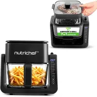 Nutrichef Friteuse à air chaud et grill 4 QT | 7 modes de cuisson préréglés | Bol transparent pour des résultats de cuisson optimaux