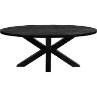 Zita Home Table de salle à manger, ovale, 190 cm, bois de manguier, noir, piétement épais, scandinave, design moderne
