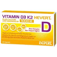 Hevert Arzneimittel GmbH & Co. KG Vitamines D3 et K2 Hevert plus, Calcium et Magnésium, 1000 UI, 60 capsules