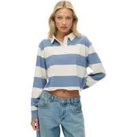 Superdry Athletic Essential Cropped Stripe Rugby Long Sleeve Polo Bleu S Femme