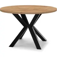 Dekori.Interiors Table extensible ronde Dekori pour salle à manger ou salon, style industriel et loft, couleur chêne "Craft Gold" et noir, diamètre : 120 / 220 cm