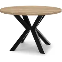 Dekori.Interiors Table ronde à rallonges pour la salle à manger RAL avec pieds en bois, style loft, industriel, diamètre : 90 / 190 cm, couleur : chêne Sonoma / noir