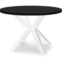 Dekori.Interiors Table ronde à rallonges pour salle à manger RAL avec pieds en bois, style loft, industriel, diamètre : 120 / 220 cm, couleur : noir / blanc