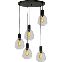 Masterlight Suspension loft 5 lumières - noire - Porto avec verres transparents Nicolette