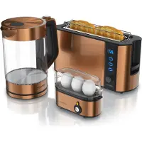 Arendo set petit déjeuner en cuivre, bouilloire + cuiseur à oeufs + grille-pain