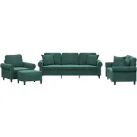 Syfax Ensemble de canapés 4 pcs avec coussins vert foncé velours