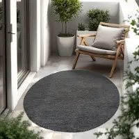 Paco Home In & Outdoor Tapis tissé plat uni moderne résistant aux intempéries pour terrasse cuisine Taille 200 cm Rond