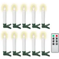 Goobay 77753 10 bougies de Noël à LED sans fil, blanc-vert - avec pinces, fonction minuterie et télécommande, dimmable, blanc chaud (2600 K)