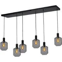 Masterlight Lampe suspendue 6 lumières - noire - Porto avec des verres à fumée Jagger