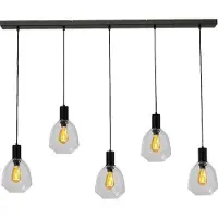 Masterlight Lampe suspendue 5 lumières - noire - Porto avec verres transparents Nicolette