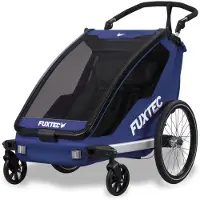 FUXTEC Remorque vélo Sportfux bleu FX-FA1 | 2 places | Sacoche arrière avec réflecteurs | Poignée de poussée | Protection contre la pluie et le soleil | Pliable bleu