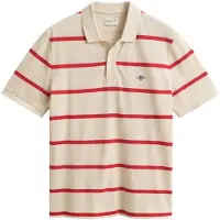 Gant pour homme. 2014094 Polo rayé beige, rouge (L), Casuel, Coton, Manche courte