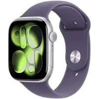 Apple Watch Series 11 GPS 46 mm, boîtier en aluminium argenté avec bracelet Sport Purple Fog - S/M, modèle A3333