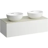 Laufen Il Bagno Alessi Élément à tiroirs, 1 trou pour robinet, plateau en pierre Calce Avorio, découpe à droite/à gauche, 120x50x37cm, 1 tiroir, H4313180972601