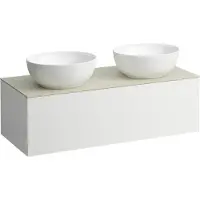 Laufen Il Bagno Alessi Élément à tiroirs, 1 trou pour robinet, plateau en pierre Calce Avorio, découpe à droite/à gauche, 120x50x37cm, 1 tiroir, H4313180979901