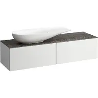 Laufen Il Bagno Alessi Élément à tiroirs, 1 trou pour robinet, plaque de pierre Marrone Naturale, découpe à gauche, 160x50x37cm, pour vasque de toilette H81897 4, H4323440972601