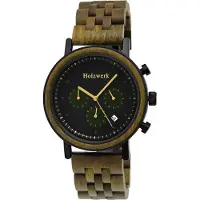 Holzwerk Germany Holzwerk BERGHEIM Montre chronographe pour homme en bois et acier inoxydable avec date, verte, noire